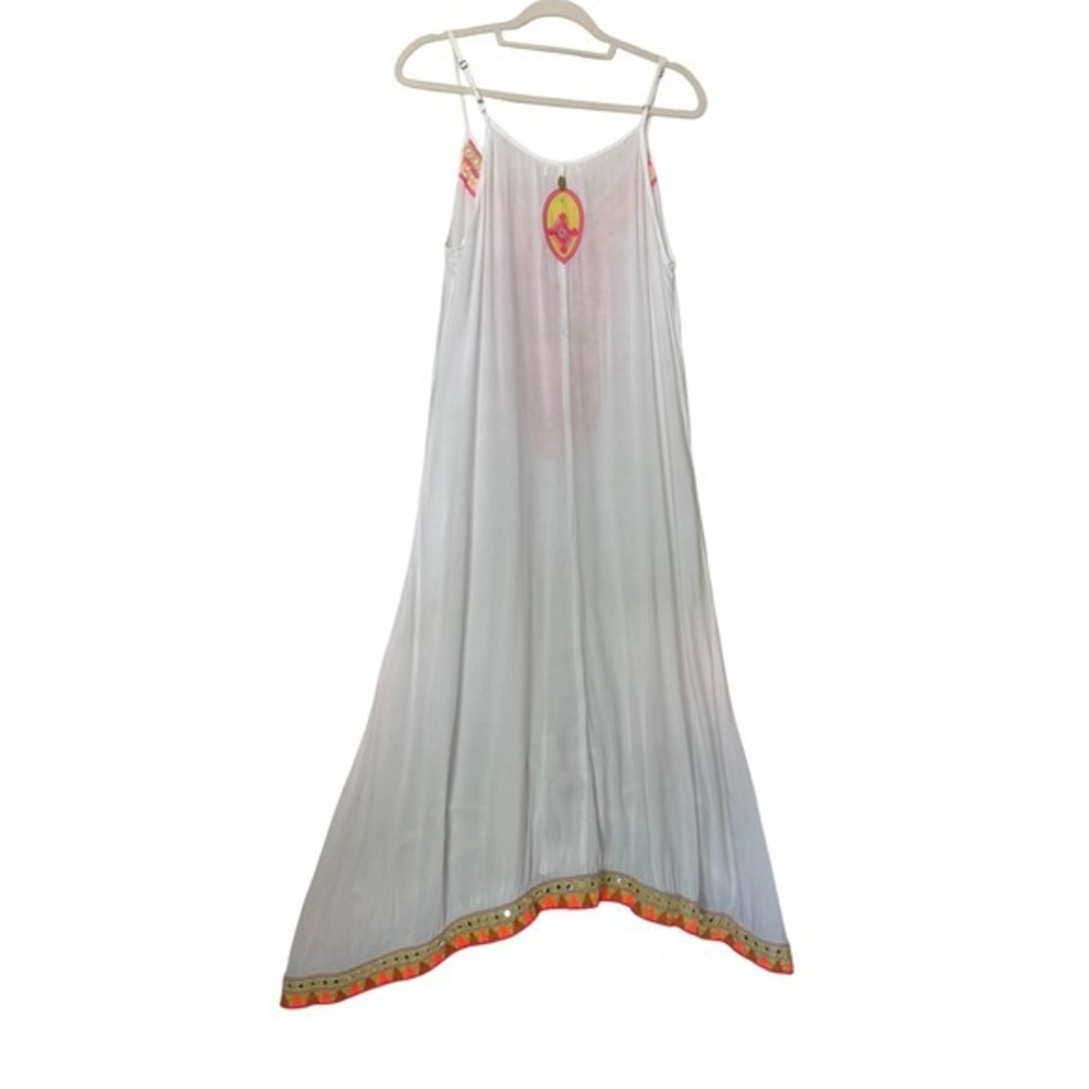 Ruby Yaya White Embroidered Mirror Tassel Handkerchief Hem Maxi Dress Mens M - Picture 8 of 9